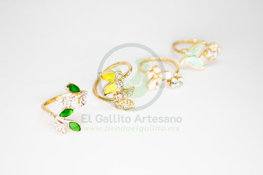 Anillo Acero MD3 | Flor Mariposas Esmalte