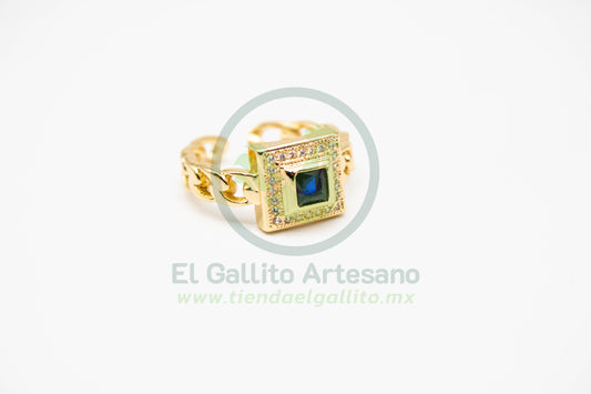 Anillo XYZ-12 | Tipo Cadena Cuadro Gema Azul