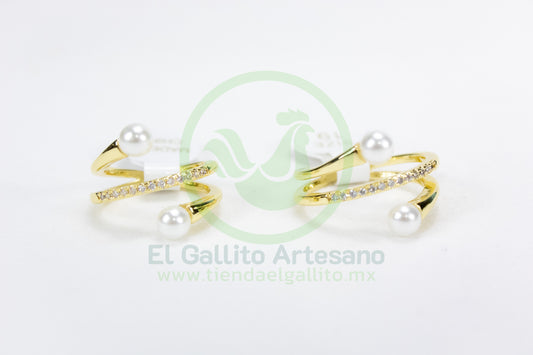 Anillo Acero MD7 | 2 Perlas Líneas 3
