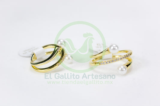 Anillo Acero MD7 | 2 Perlas Líneas 3