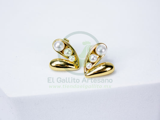 Arete 24-4 MD13 | Corazón Gotas Perlas