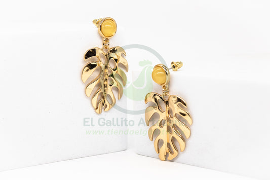 Arete Gold MD10 | Hojas Palma Cornalina