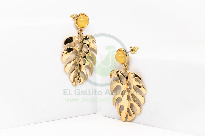 Arete Gold MD10 | Hojas Palma Cornalina