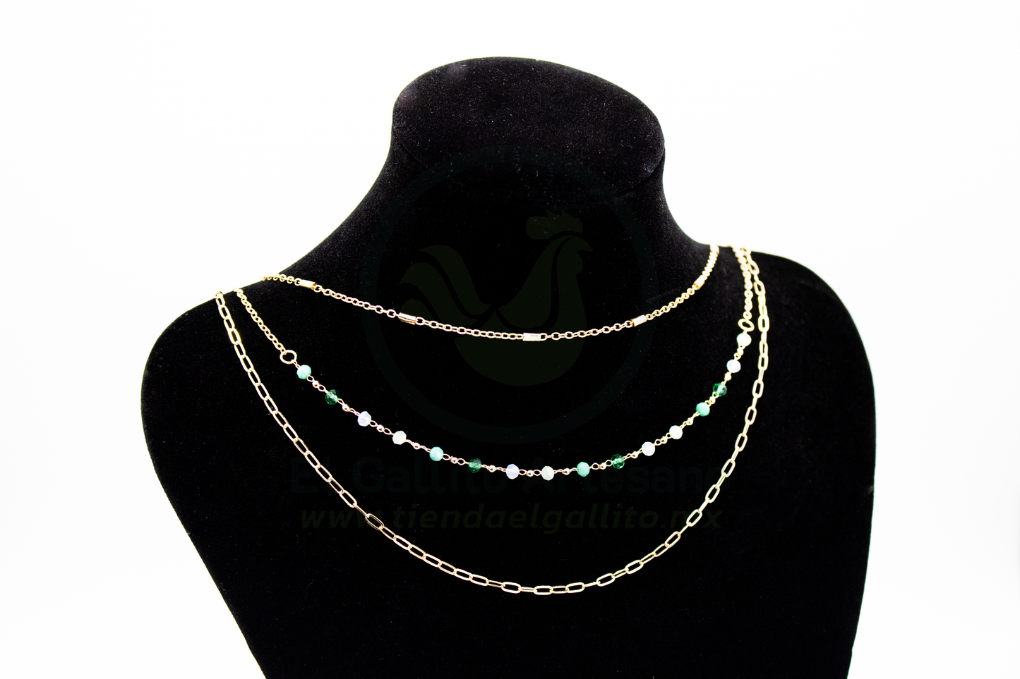 Collar 3 Cadenas MD02 | Dona Cristal Verdes