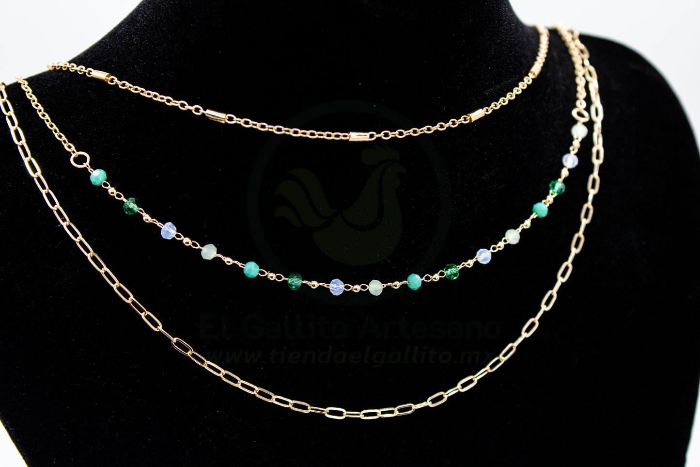 Collar 3 Cadenas MD02 | Dona Cristal Verdes