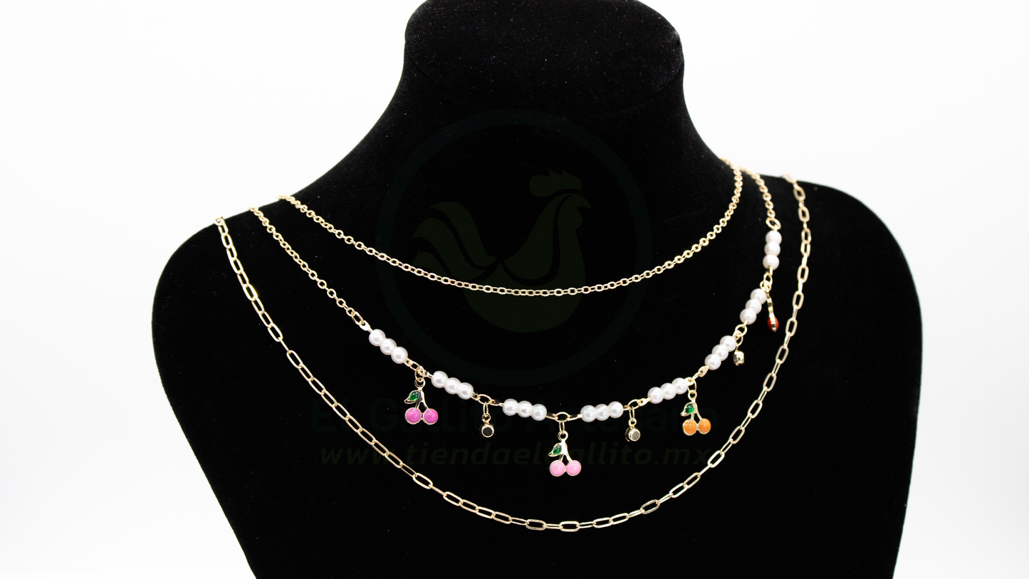 Collar 3 Cadenas MD08 | Cerezas MIX