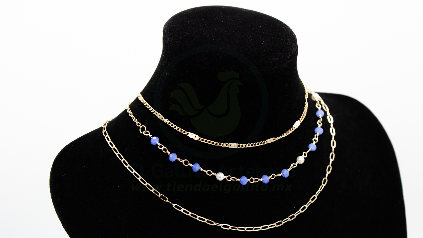 Collar 3 Cadenas MD17 | Perlas Donas Azul