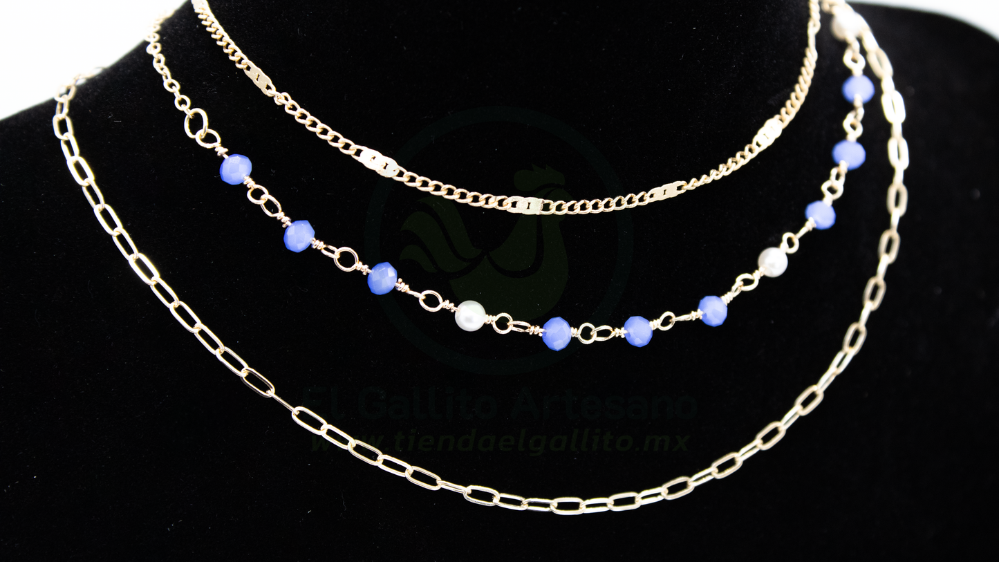 Collar 3 Cadenas MD17 | Perlas Donas Azul