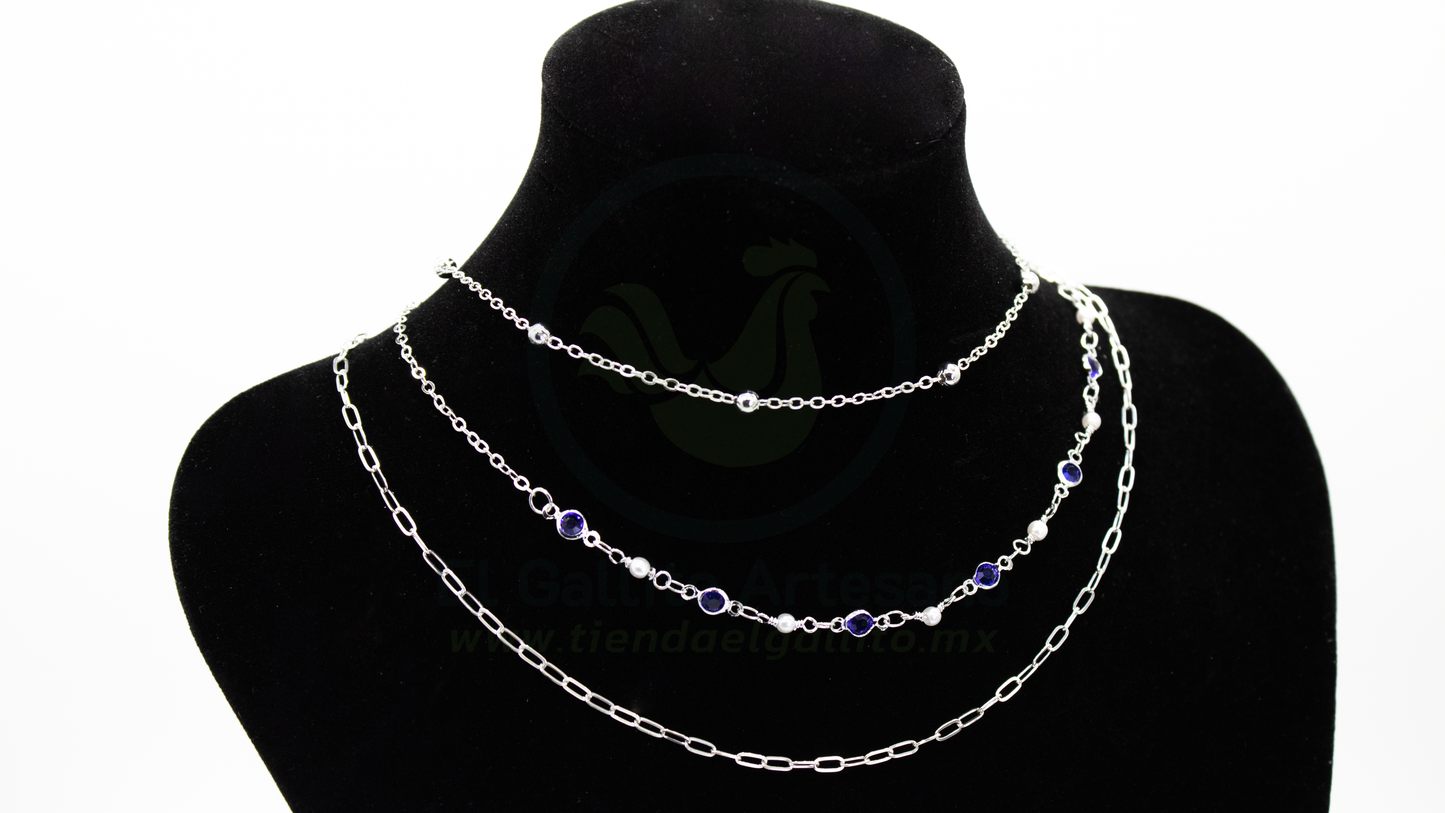 Collar 3 Cadenas MD20 | Cristales Azul Rey