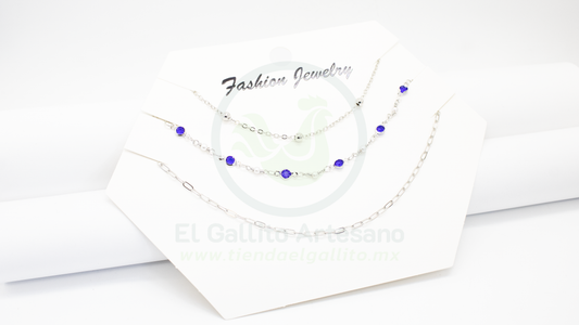 Collar 3 Cadenas MD20 | Cristales Azul Rey