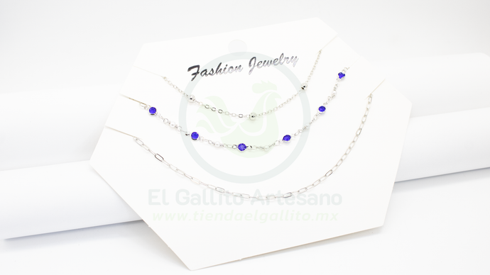 Collar 3 Cadenas MD20 | Cristales Azul Rey