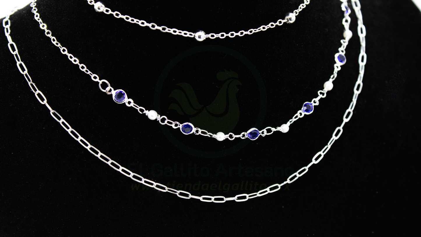 Collar 3 Cadenas MD20 | Cristales Azul Rey