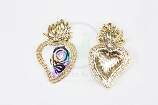 #908 Chapa de Oro - Dije Para Bordar Corazón Pintado (PIEZA) (NUEVO)