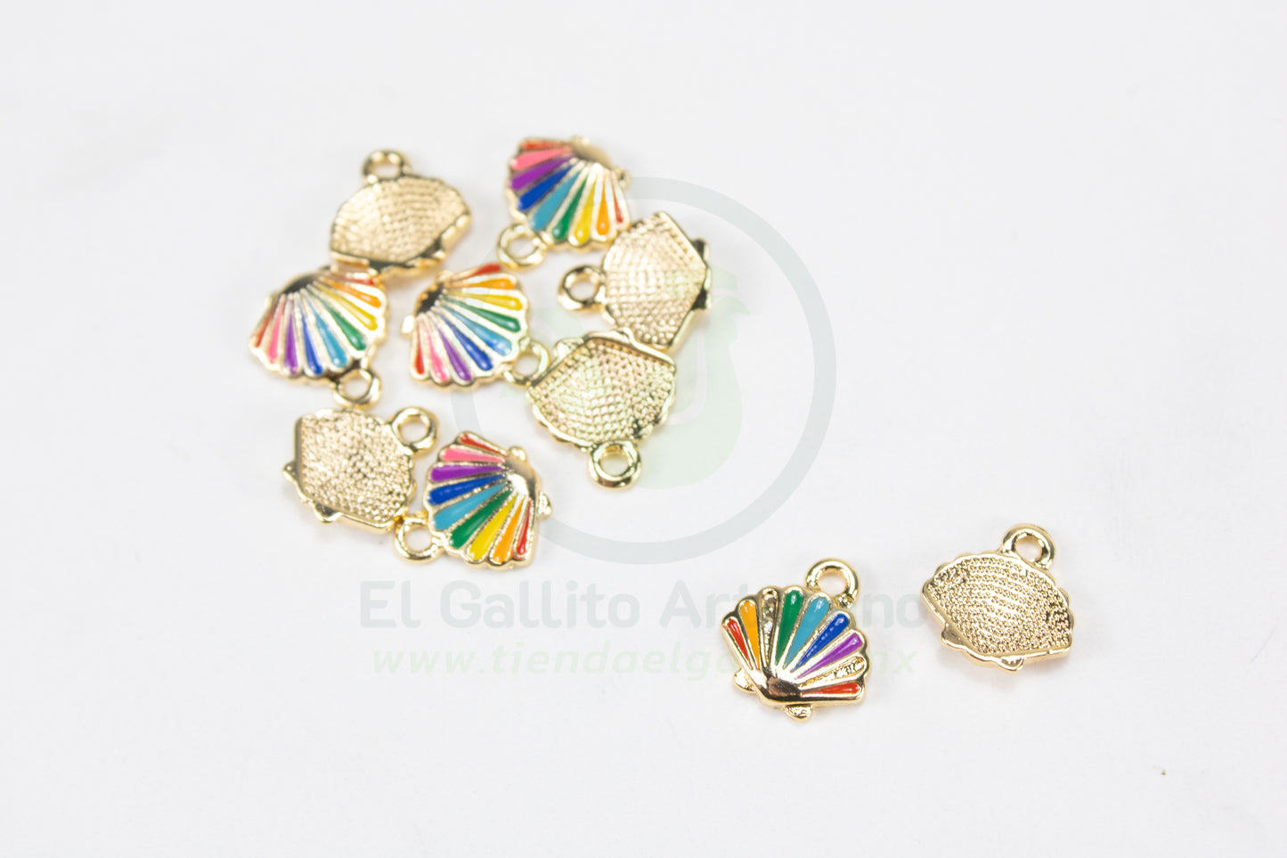 #891 Chapa de Oro - Dije Concha Multicolor 10mm (PIEZA) (NUEVO)