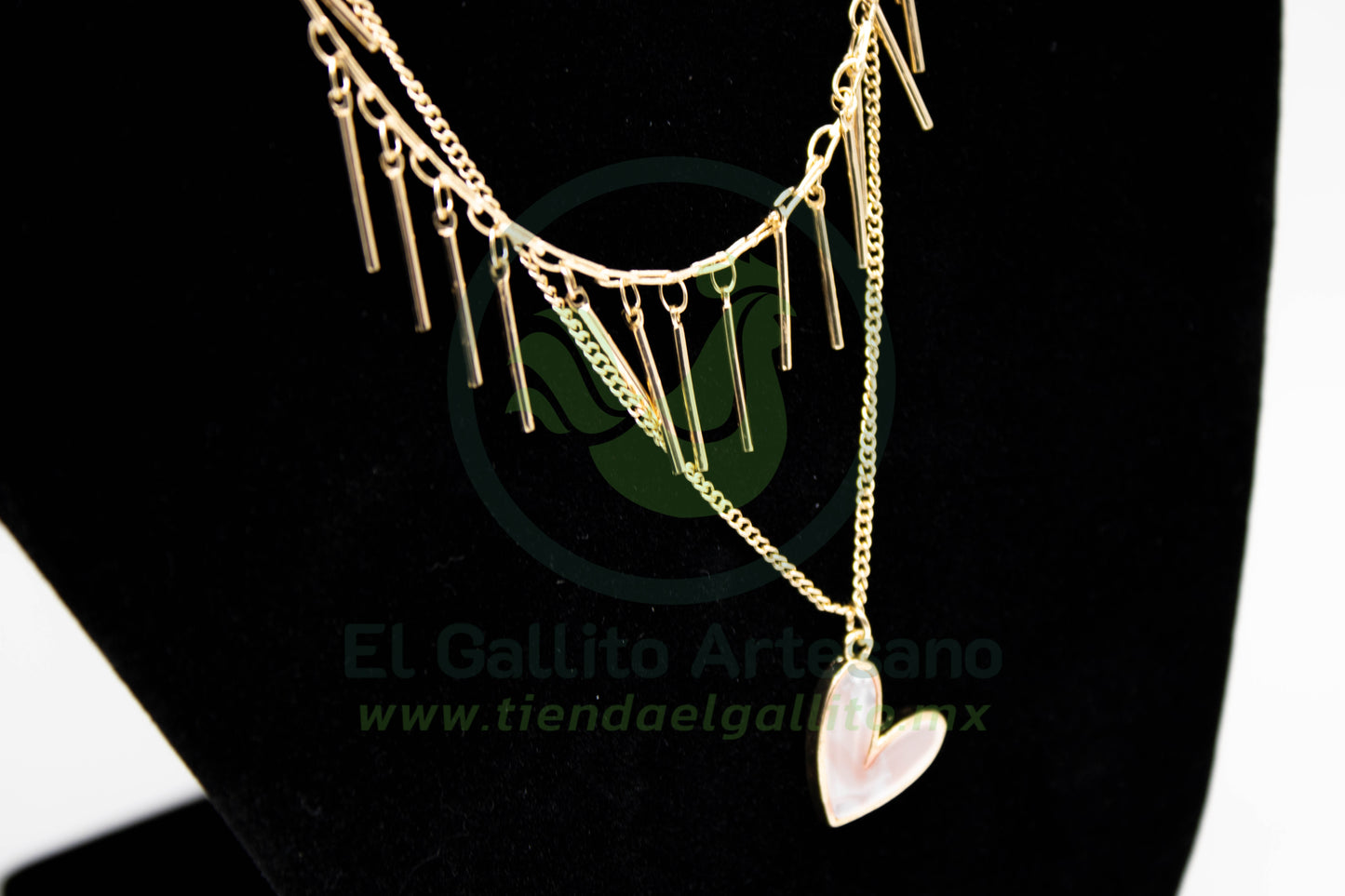 Collar 3H MD03 | Barras + Corazón Perla Madre Rosa