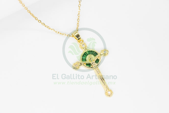 Collar Cobre MD38 | Cruz Medalla Esmeralda