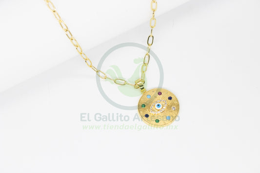 Collar Cobre MD58 | Medalla G Ojo Colores