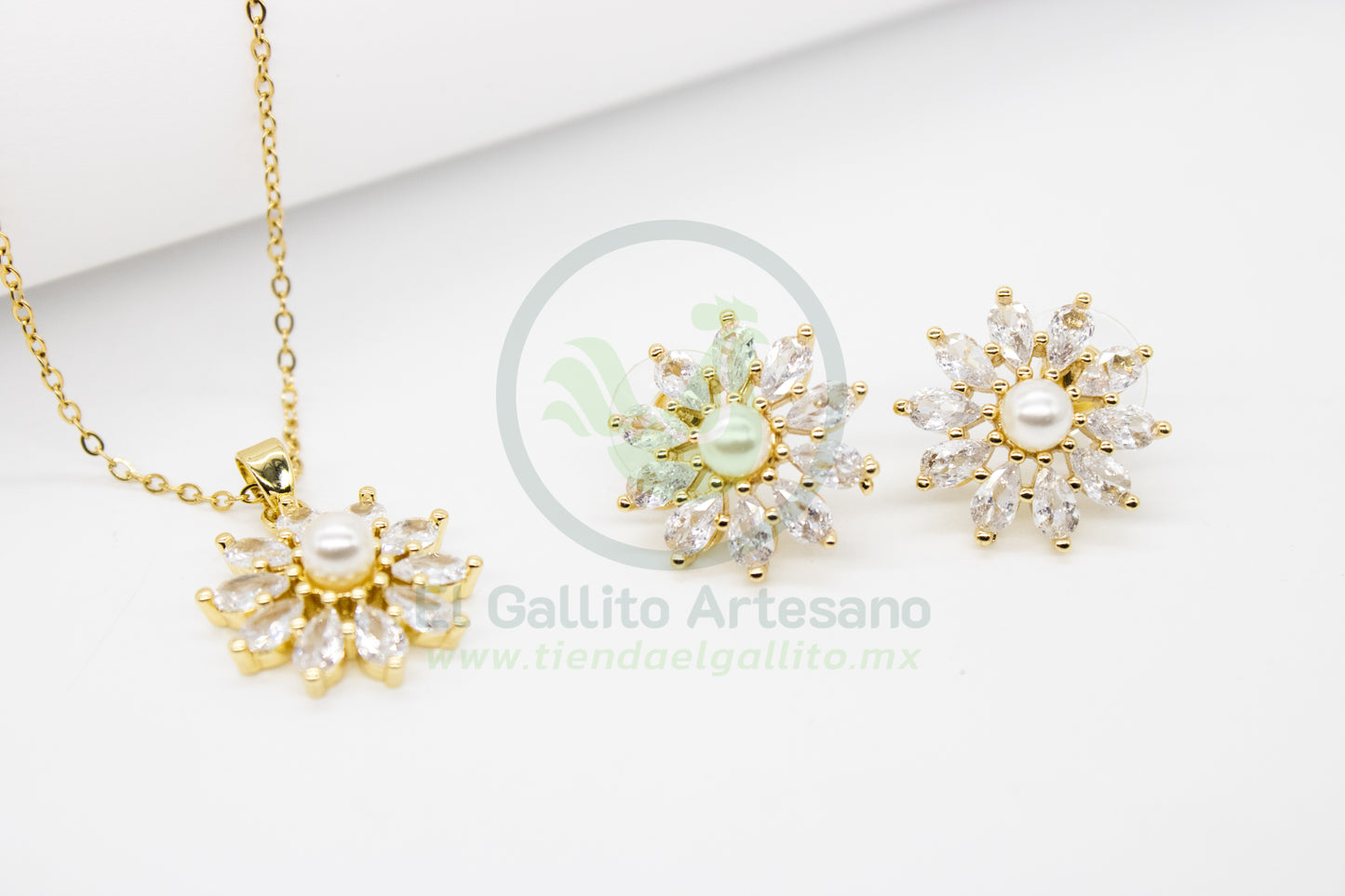Collar Cobre MD78 | Juego Flor Cristal Perla