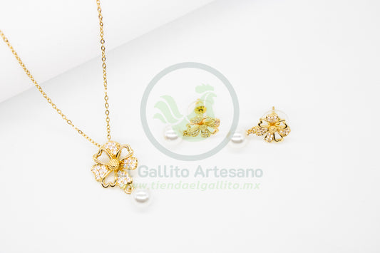 Collar Cobre MD80 | Juego Flor con Perla