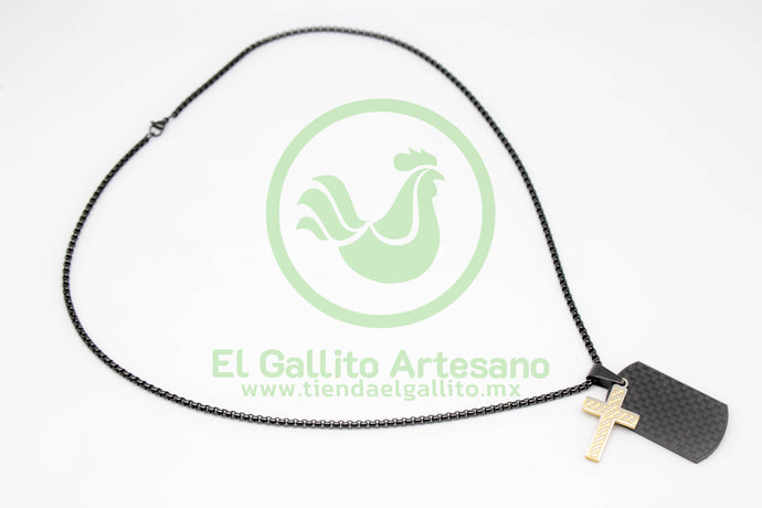 Collar Cruz MD8 | Placa Negra y Dorado