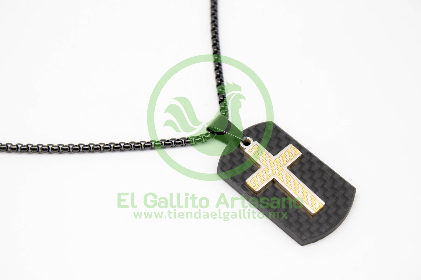 Collar Cruz MD8 | Placa Negra y Dorado