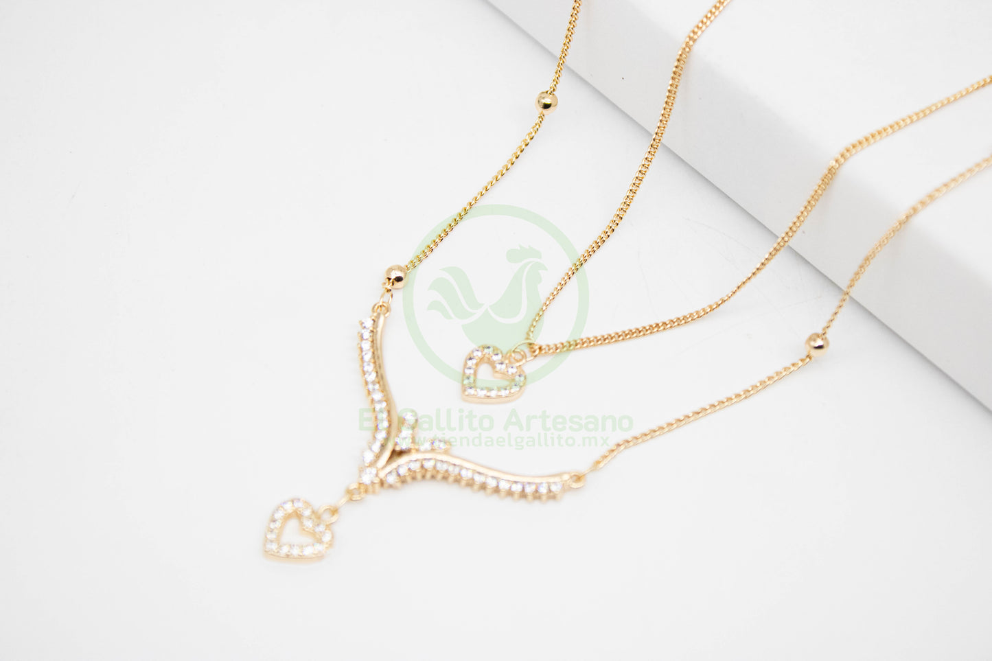 Collar VIVI 34 | Doble "V" Corazones Silueta