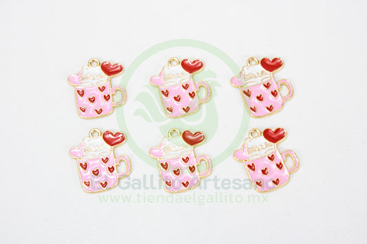 Dije #5 Esmaltado | Taza Gato Rosa Corazoncitos