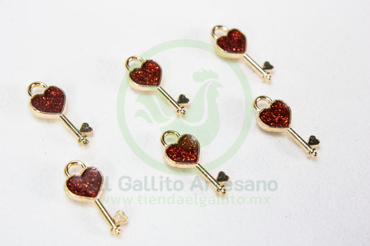 Dije #5 Esmaltado | Llave Corazón Colores