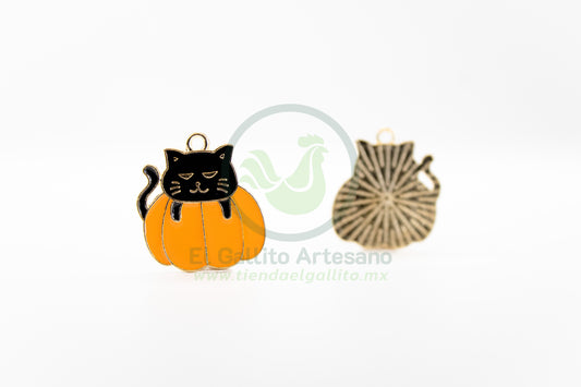 Gato en Calabaza - Dije Metal Halloween