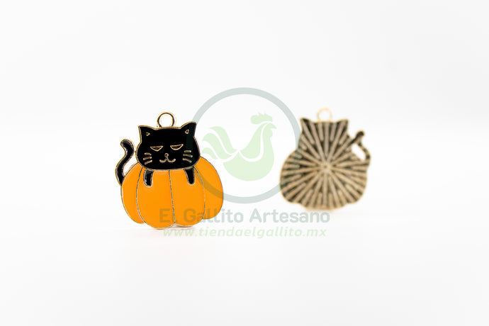 Gato en Calabaza - Dije Metal Halloween