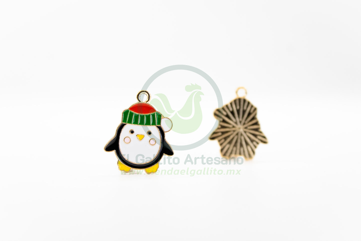 Pingüino Gorro Verde - Dije Metal Navidad