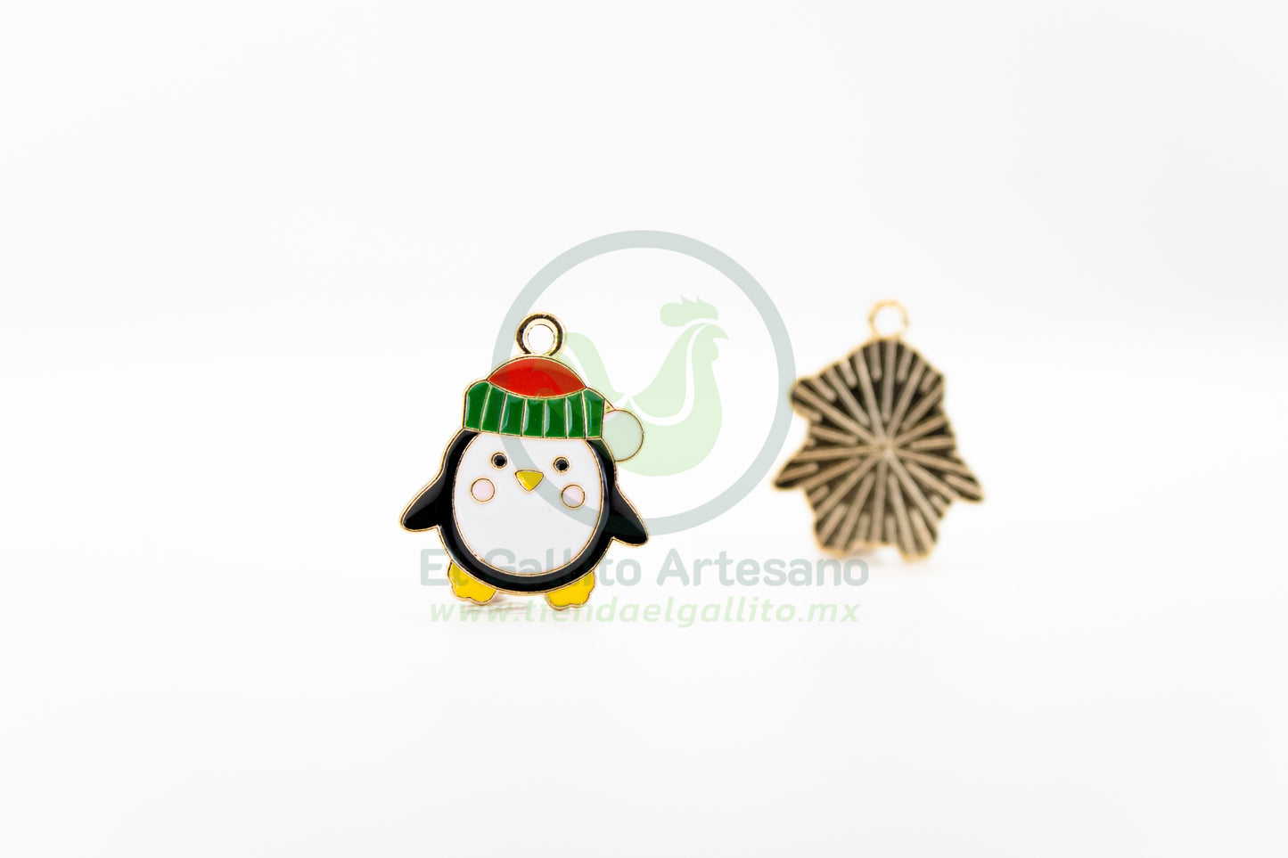 Pingüino Gorro Verde - Dije Metal Navidad