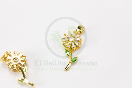Dije Zirconia #225 | Flor Tallo Hoja