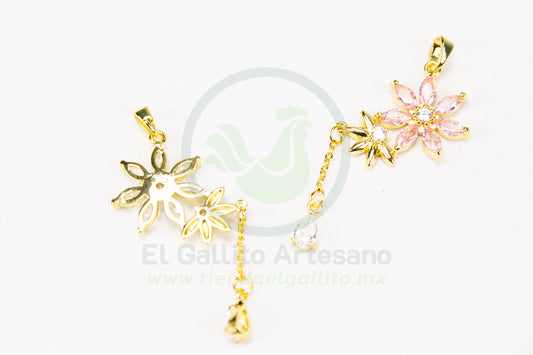 Dije Zirconia #243 | Flores Rosa Gota Colgante