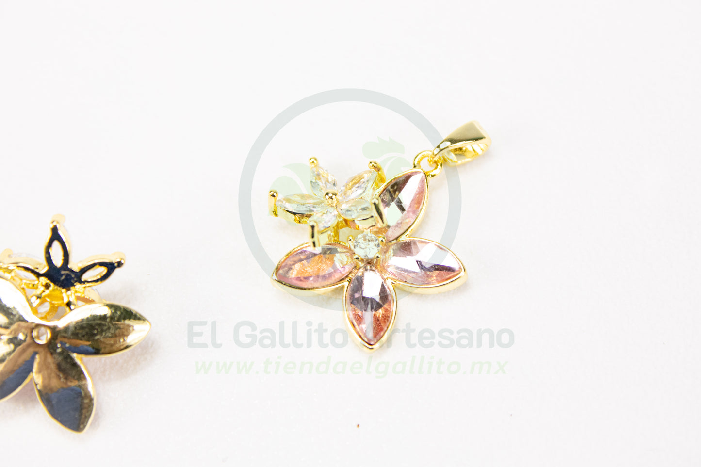 Dije Zirconia #245 | Doble Flor Rosa+Blanco