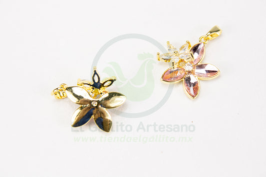 Dije Zirconia #245 | Doble Flor Rosa+Blanco