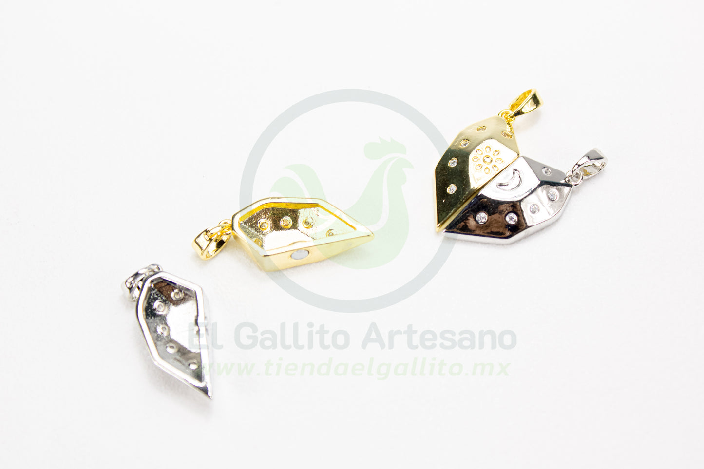 Dije Zirconia #261 | Corazón Facetado Dor y Plat 2pz