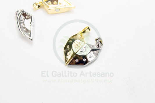 Dije Zirconia #261 | Corazón Facetado Dor y Plat 2pz
