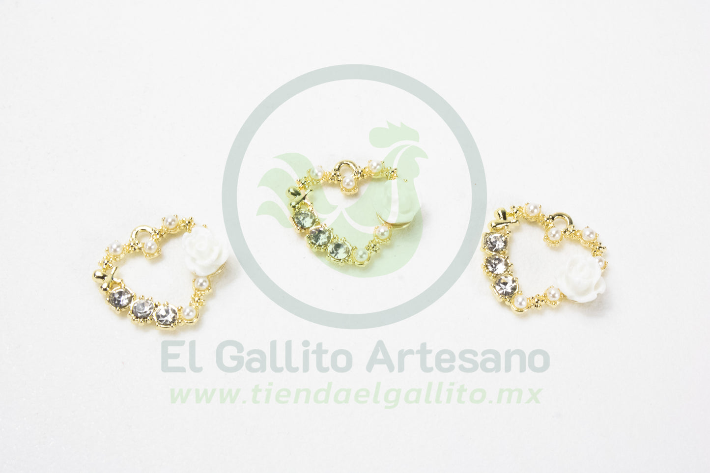 Dije #4 Esmaltado | Corazón con Rosa Blan/Gri