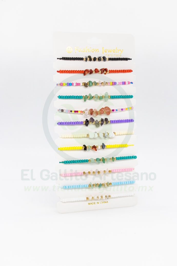 Paq. Pulsera 3-11 | Chip Cuarzo Chaquira 12pz