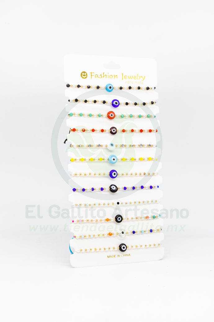 Paq. Pulsera 3-15 | Perlita Ojo Turco 12pz