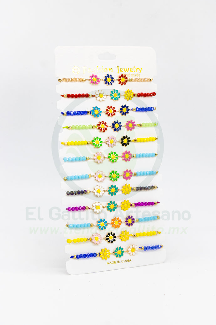 Paq. Pulsera 3-22 | Cadena Flor Multi Chapa 12pz