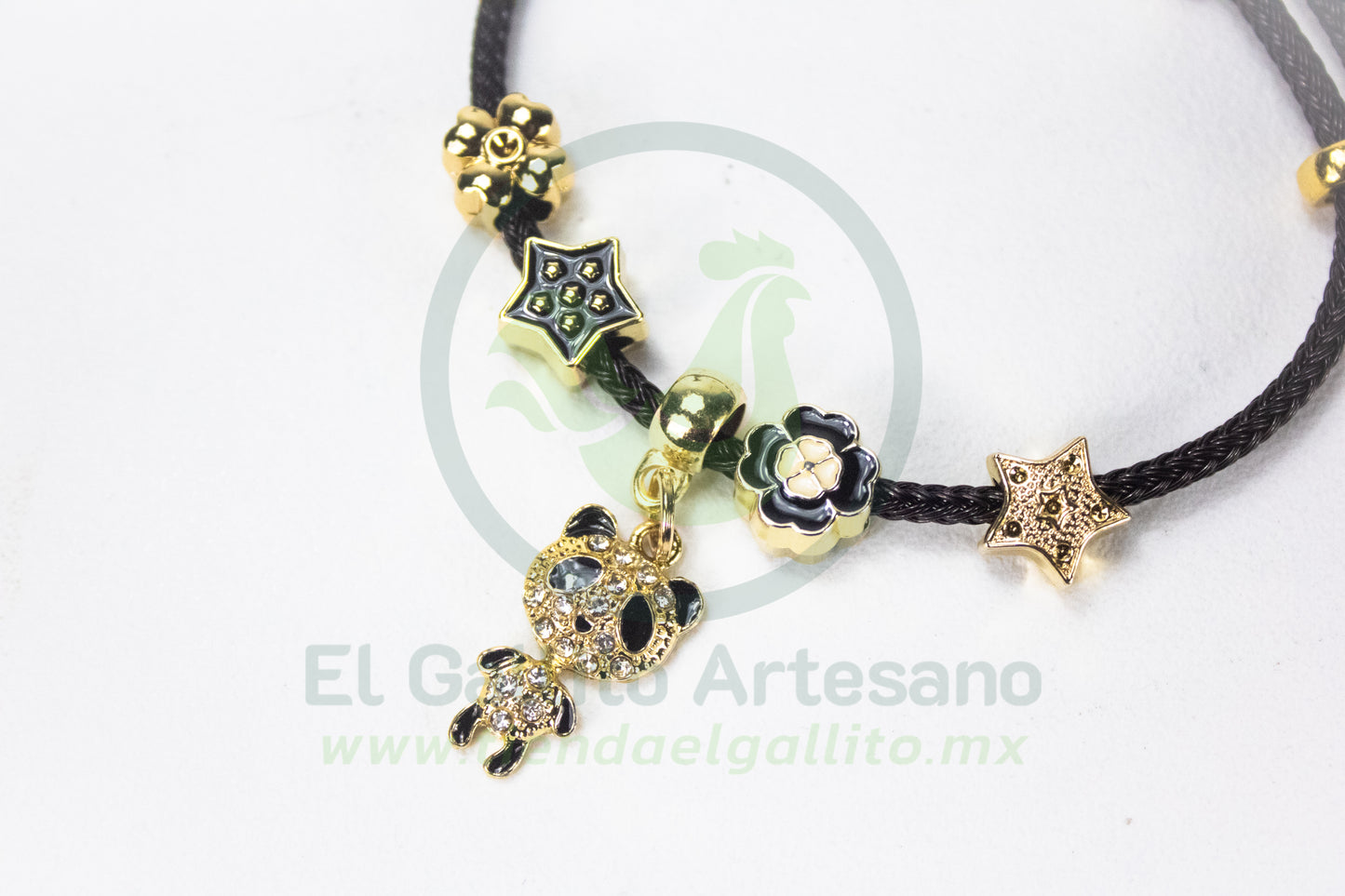 Pulsera A25-1 Charms #10 | Panda Flor Negro