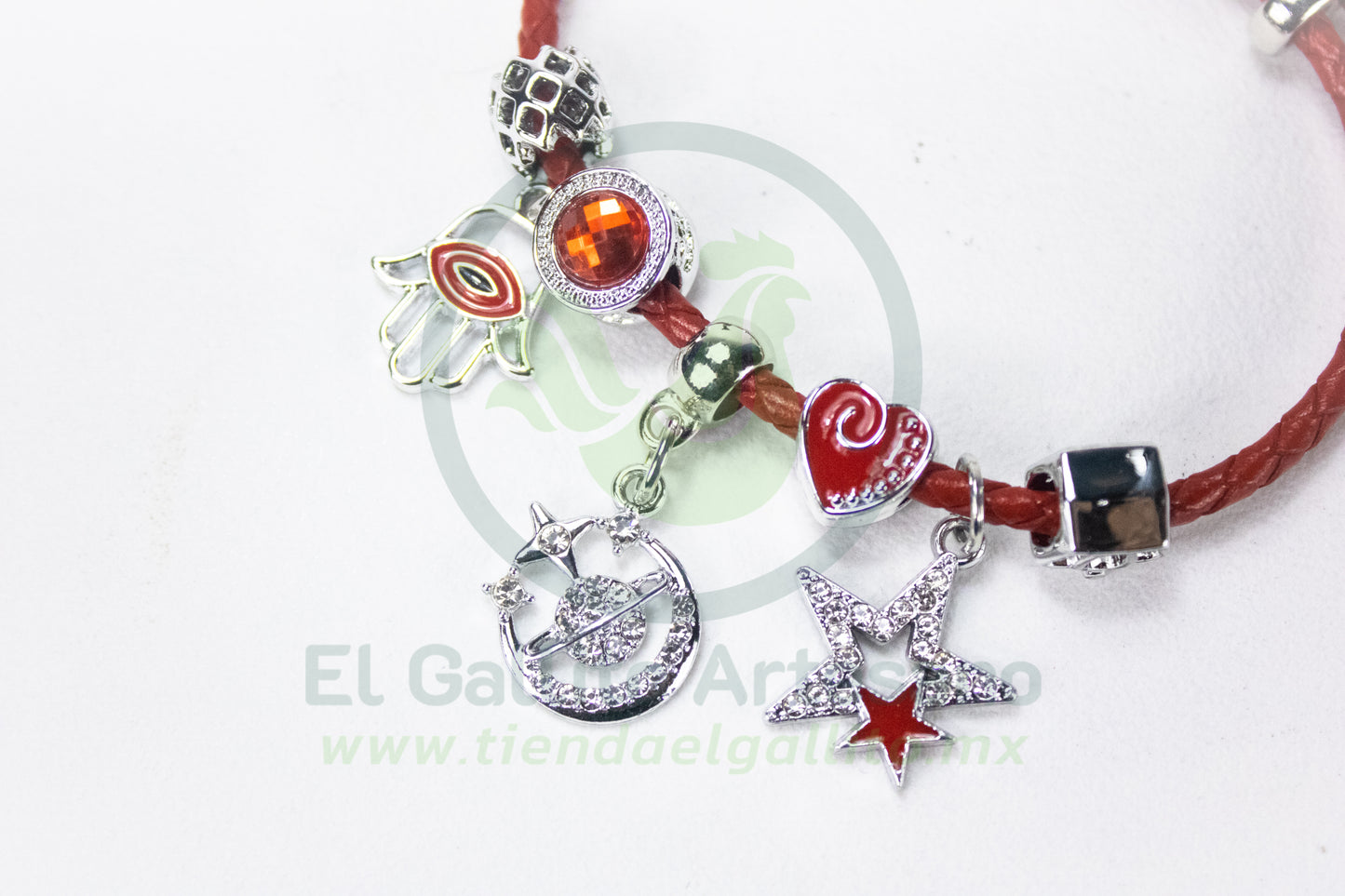 Pulsera A25-1 Charms #12 | Saturno Estrella Rojo
