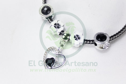 Pulsera A25-1 Charms #13 | Corazón Infinito Negr