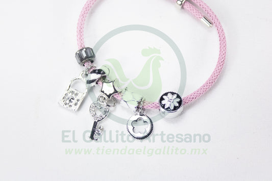 Pulsera A25-1 Charms #14 | Laves Candado Rosa