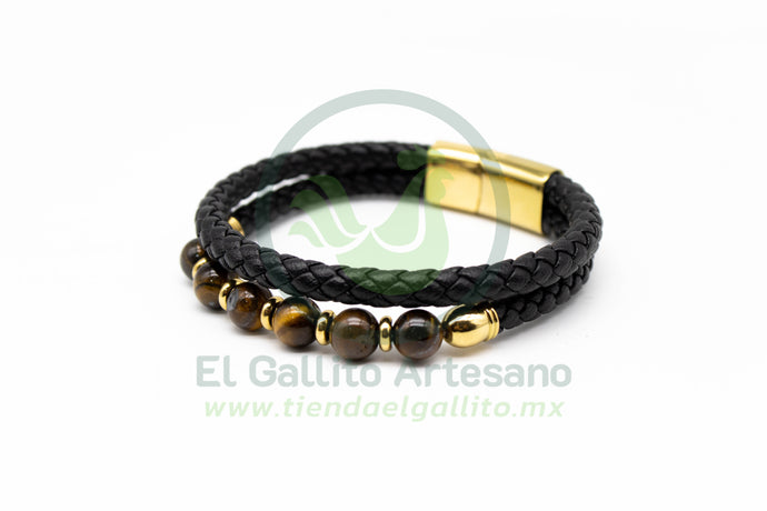 Pulsera ACPI MD16 | Trenzada Doble Tubular Ojo De Tigre