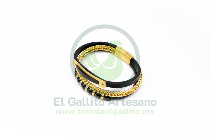 Pulsera ACPI MD18 | 3H Cadena + Ónix + Plata