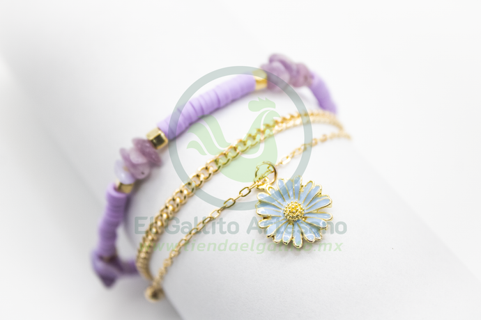 Pulsera Caddj MD01 | Pucca Chip Amatista Flor Turq