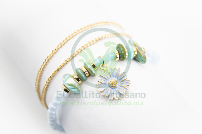 Pulsera Caddj MD05 | Chaquirón Chip Flor Turquesa